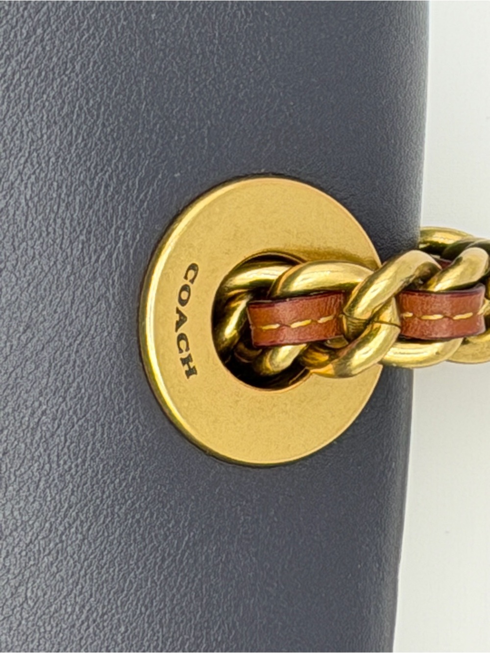 Coach Tea Rose Turnlock Chain Shoulder Bag Signature Canvas Charcoal Leather - Picture 6 of 7